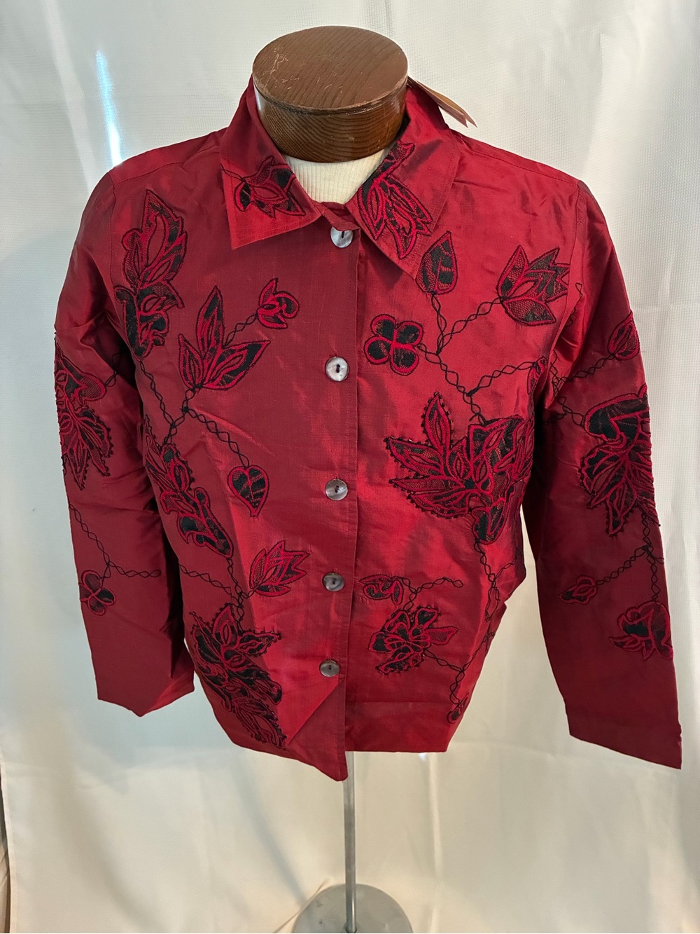 Coldwater Creek Red Embroidered Button-Front Jacket